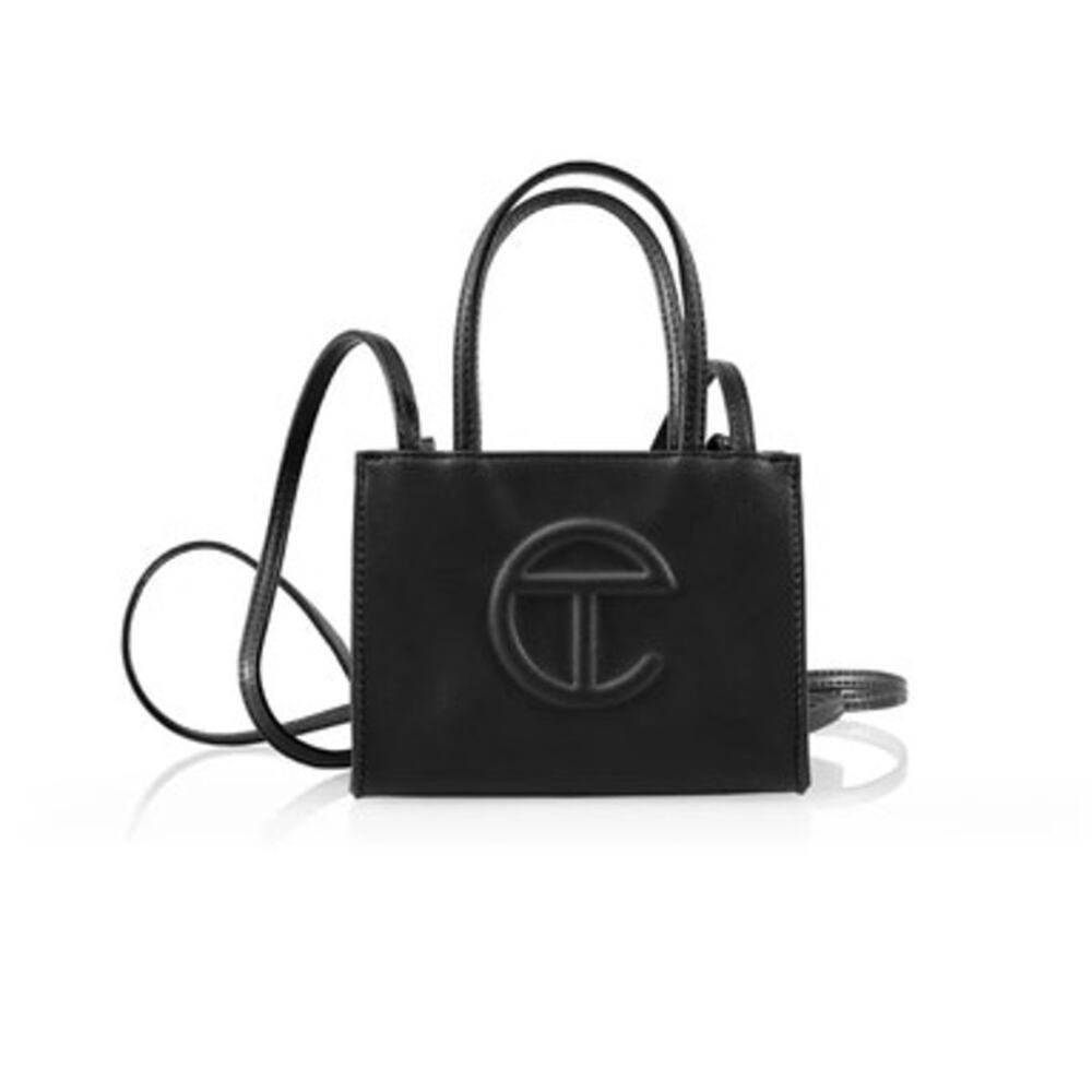 TELFAR Small Shopping Bag Black Leather Shoulder Bag Satchel w/ Dust Bag